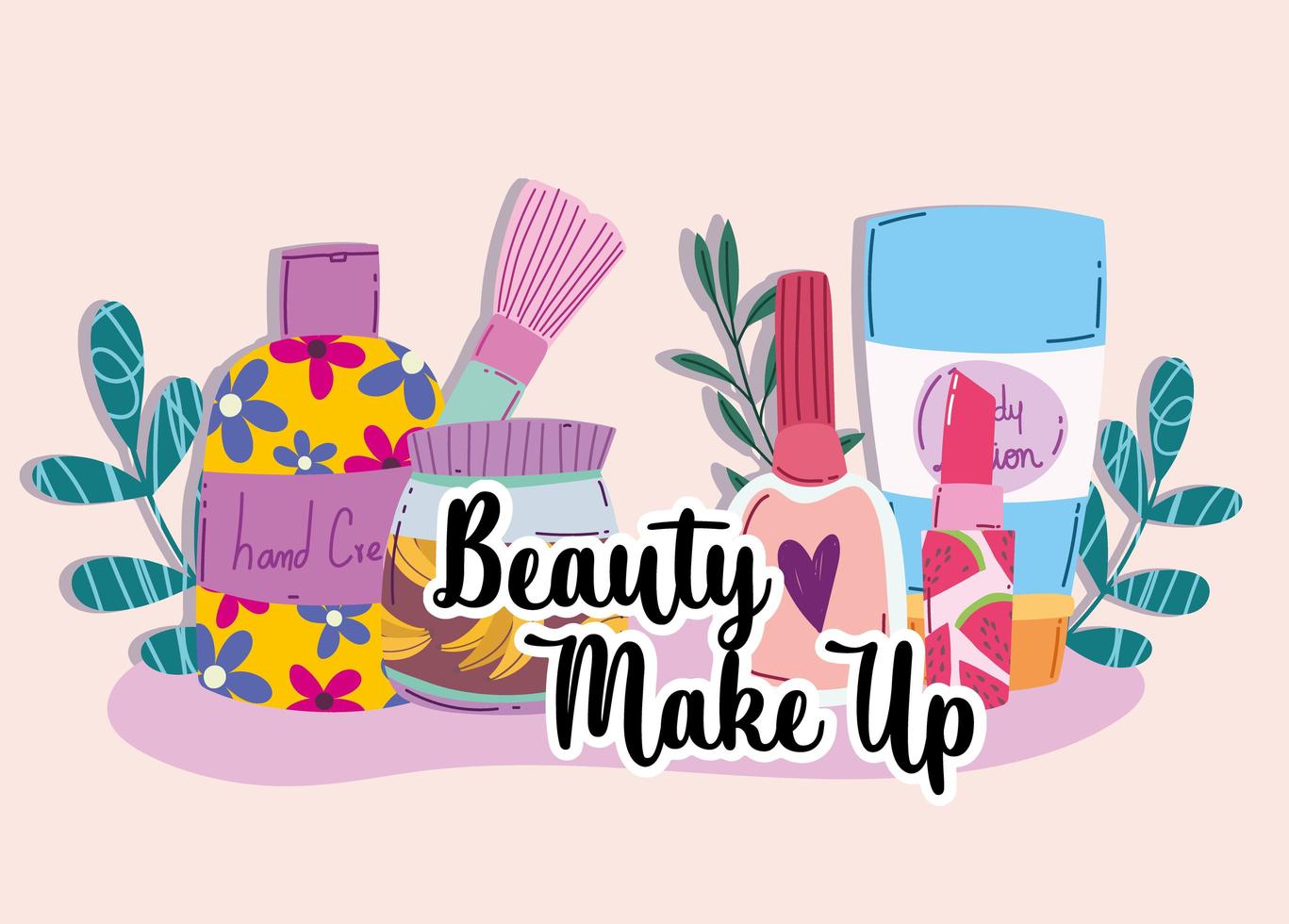 Beauty Make-up Handcreme Körperlotion Lippenstift Mascara und Pinsel Kosmetik vektor
