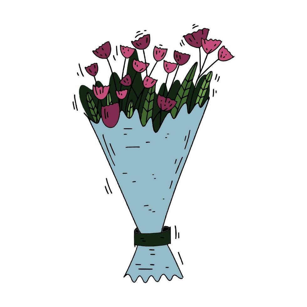 Strauß von Blumen auf Weiß Hintergrund. Gekritzel Stil Illustration zum Blume Geschäft, Gruß Karte, Einladung vektor