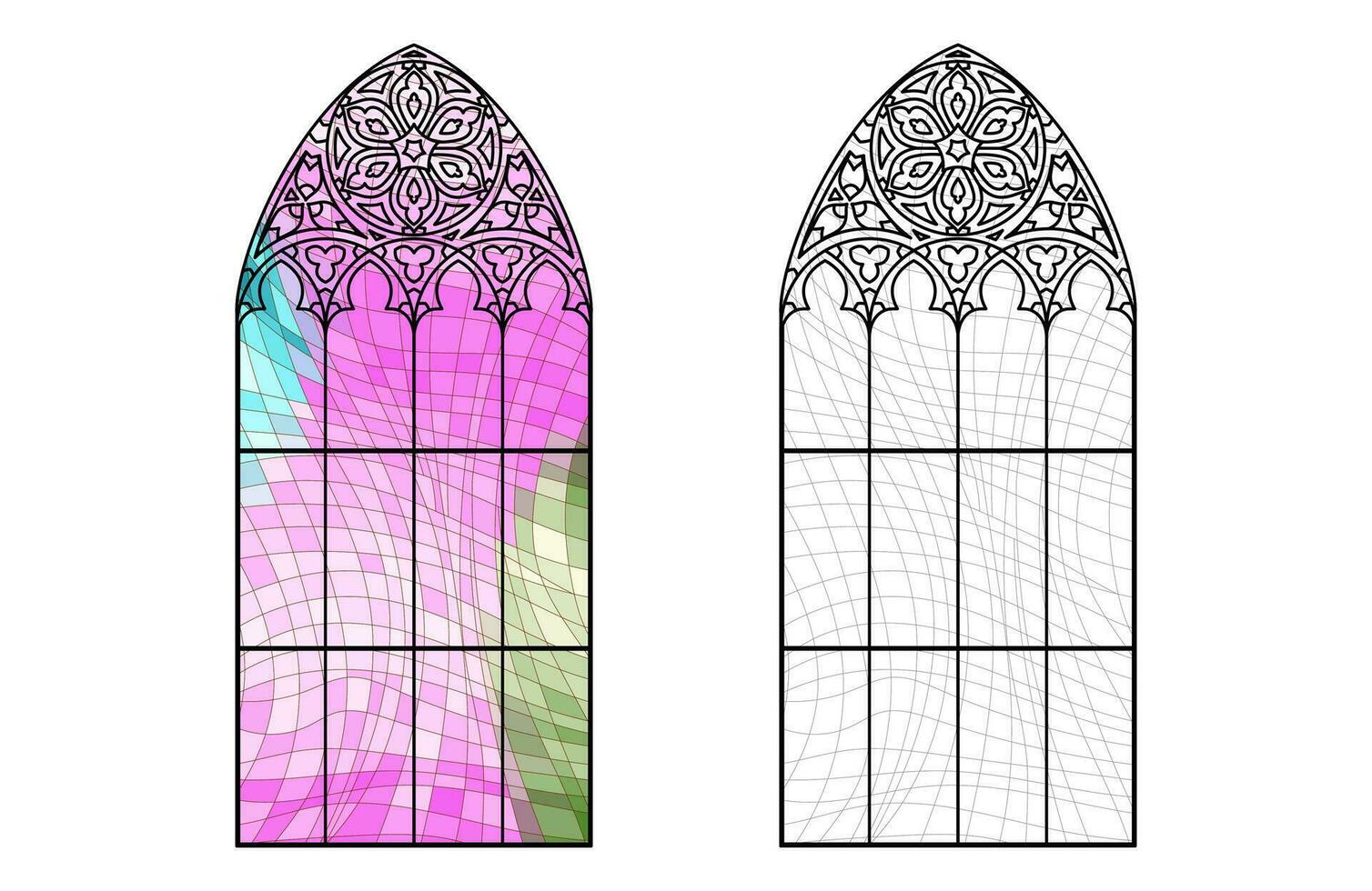 Kirche Glas Arbeitsblatt. Farbe Mosaik Fenster. vektor