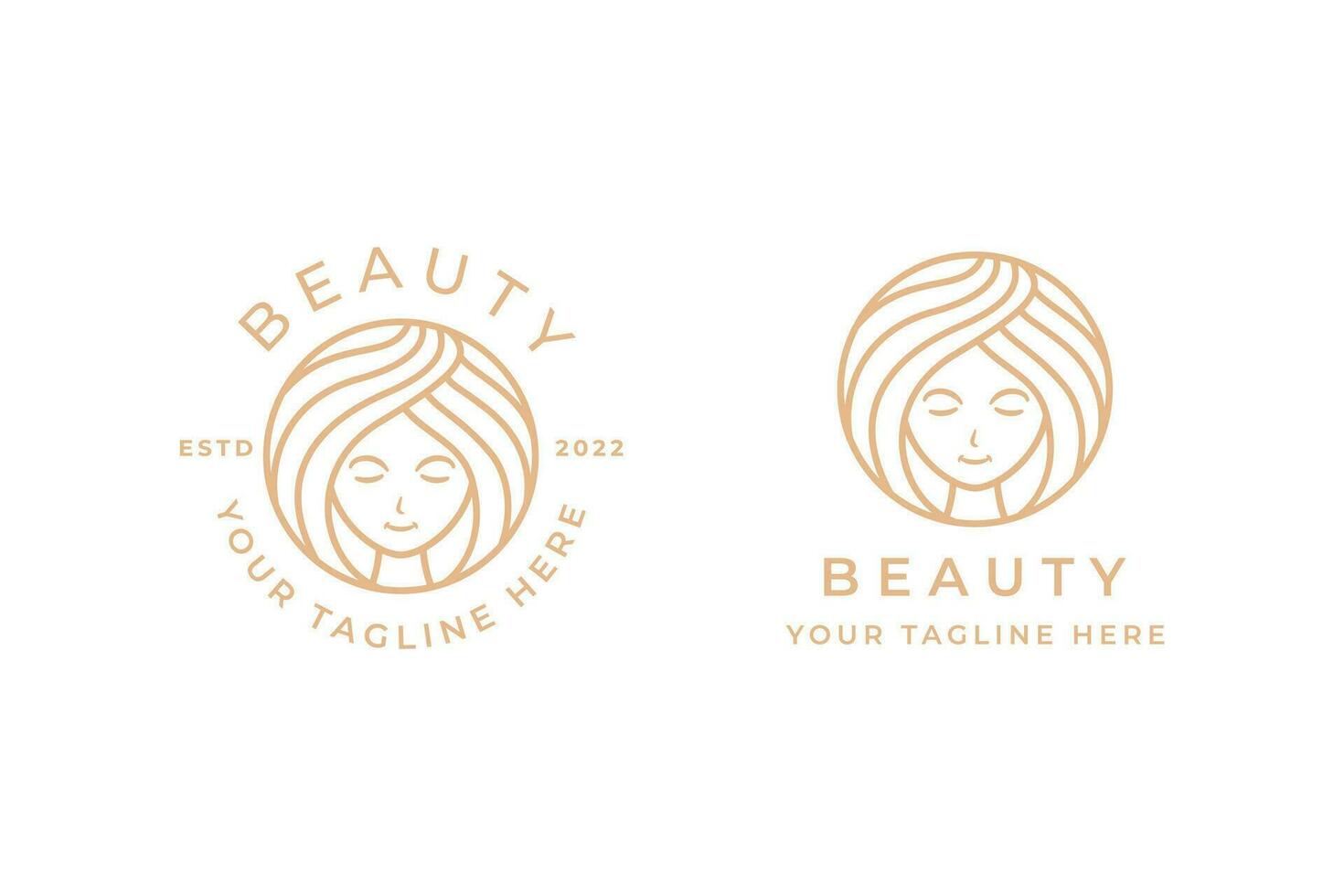 logotyp skönhet vård ansikte naturlig spa hår och hud. smink och mode. abstrakt ansikte lady på cirkel form. vektor