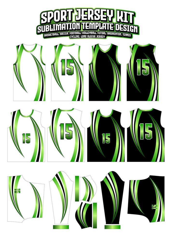 grön kurva jersey design sportkläder mönster mall vektor