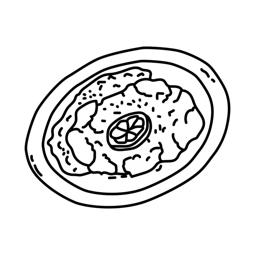 schnitzel-ikonen. doodle handritad eller dispositionsikon stil vektor
