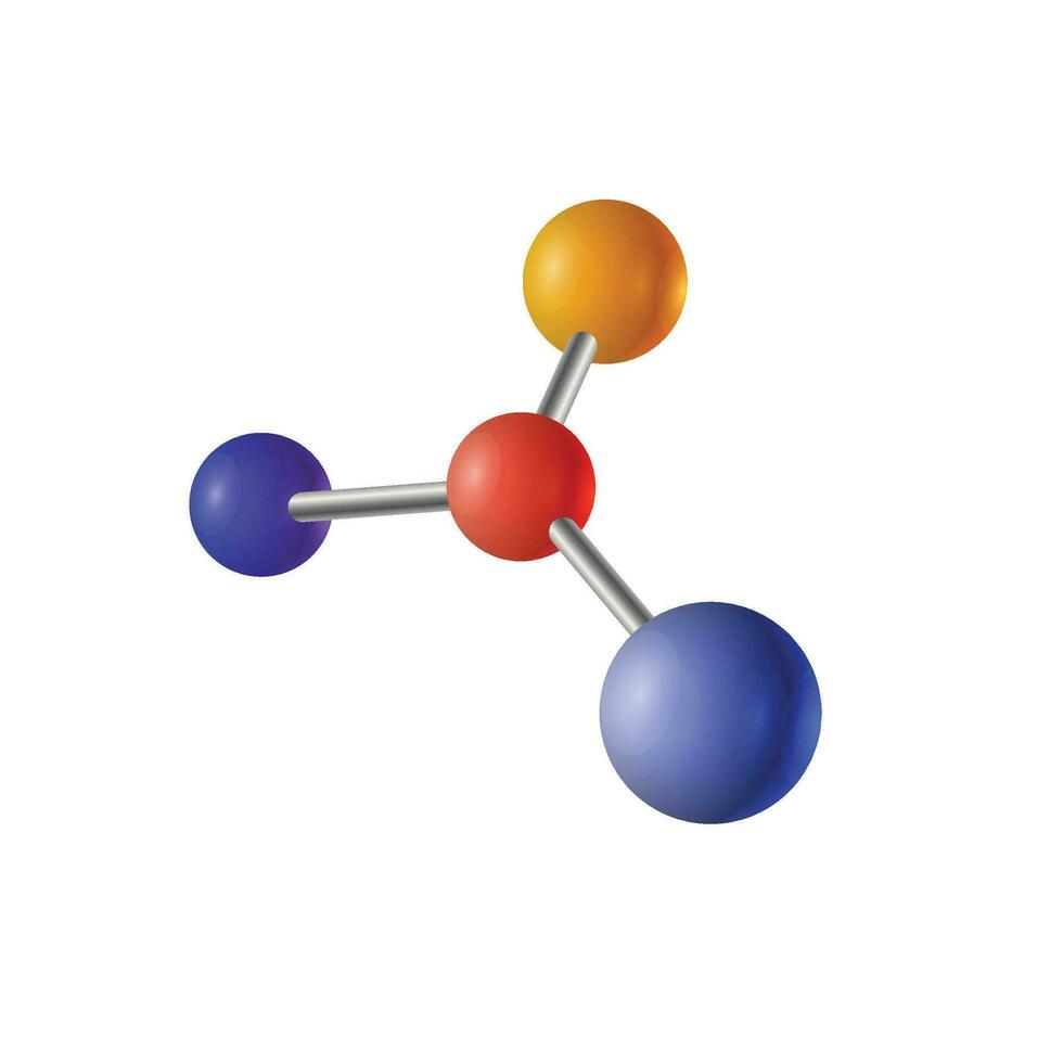 Vektor Modell- von 3d Molekül bestehend aus von drei klein Atome und groß Blau trat bei durch das klein Elemente isoliert