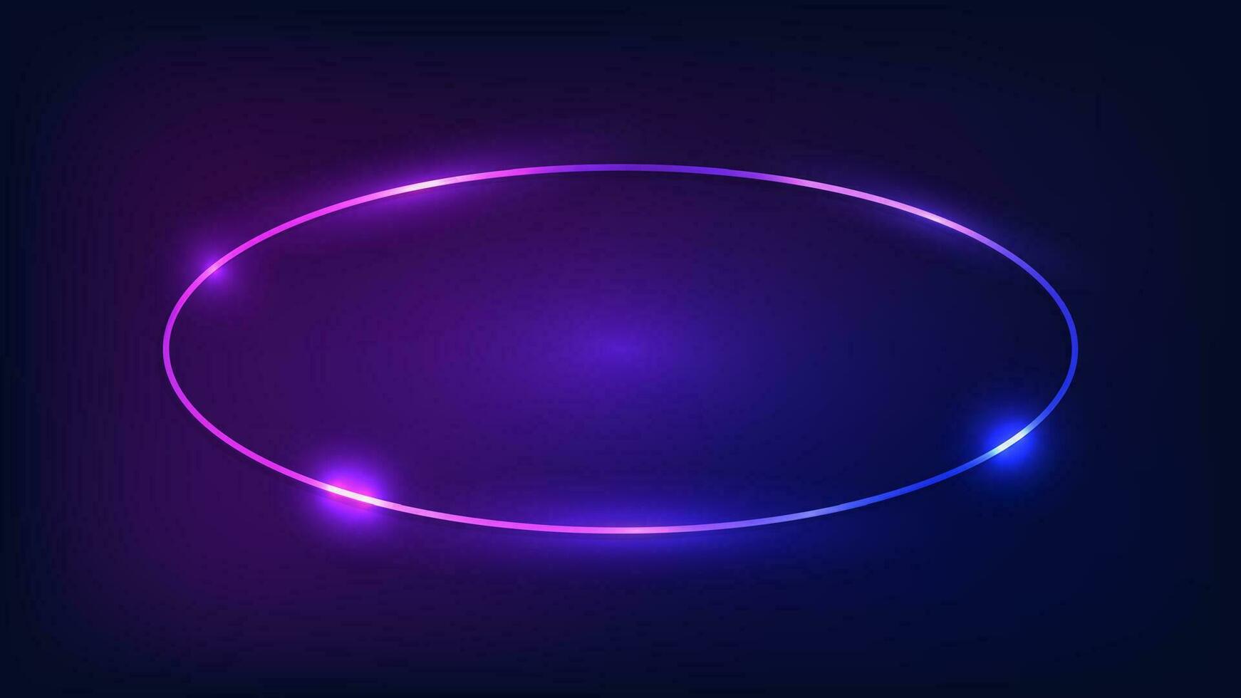 Neon- Oval Rahmen mit leuchtenden Auswirkungen auf dunkel Hintergrund. leeren glühend Techno Hintergrund. Vektor Illustration.