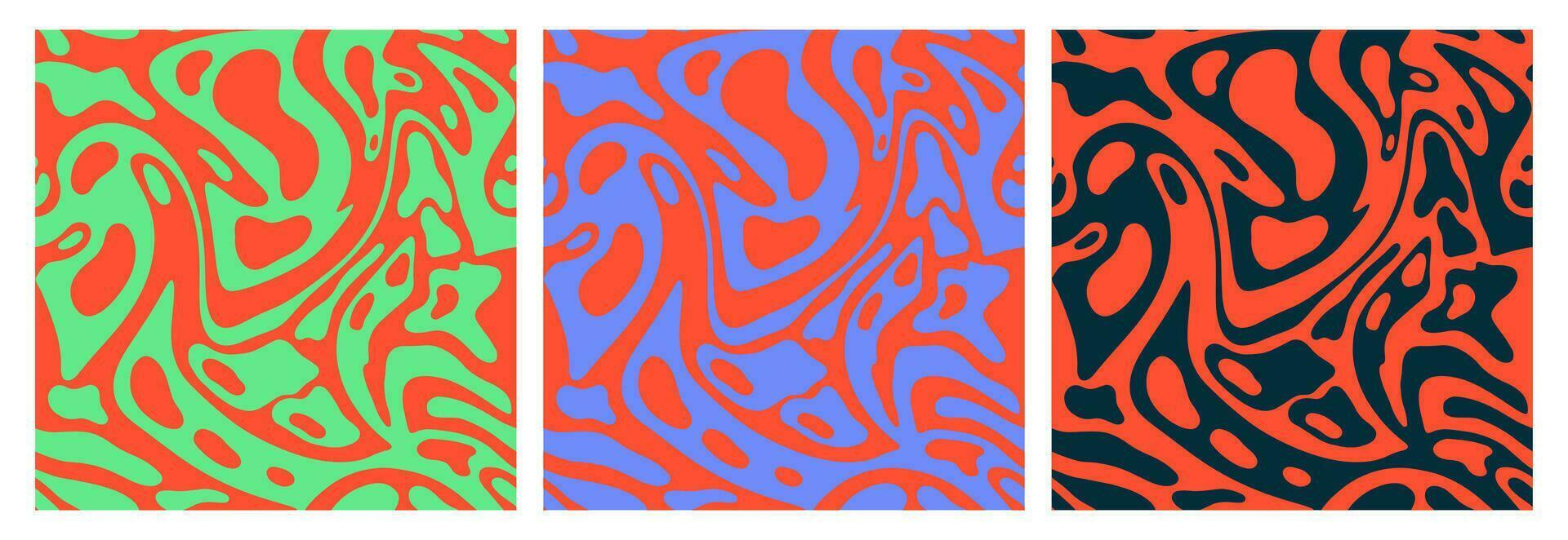 uppsättning av vågig sömlös mönster. trippy design. abstrakt vektor bakgrunder i psychedelic färger. retro estetisk.