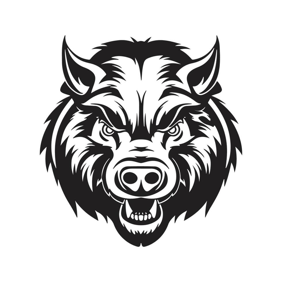 vildsvin monster, årgång logotyp linje konst begrepp svart och vit Färg, hand dragen illustration vektor