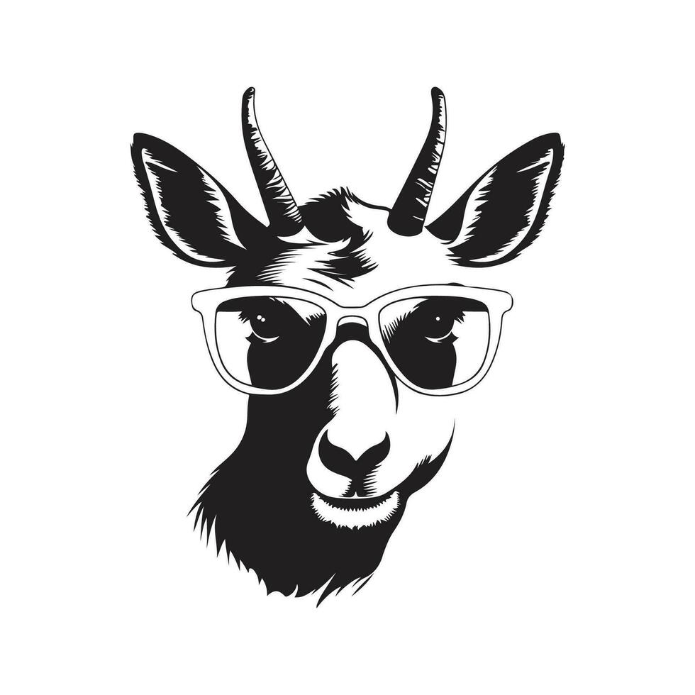 Wasserbock tragen Sonnenbrille, Jahrgang Logo Linie Kunst Konzept schwarz und Weiß Farbe, Hand gezeichnet Illustration vektor