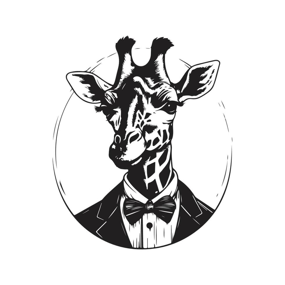 Geschäftsmann Giraffe, Jahrgang Logo Linie Kunst Konzept schwarz und Weiß Farbe, Hand gezeichnet Illustration vektor