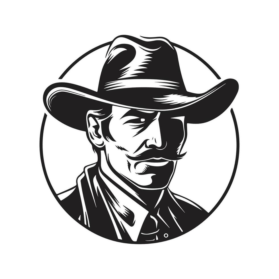 Cowboy, Jahrgang Logo Linie Kunst Konzept schwarz und Weiß Farbe, Hand gezeichnet Illustration vektor