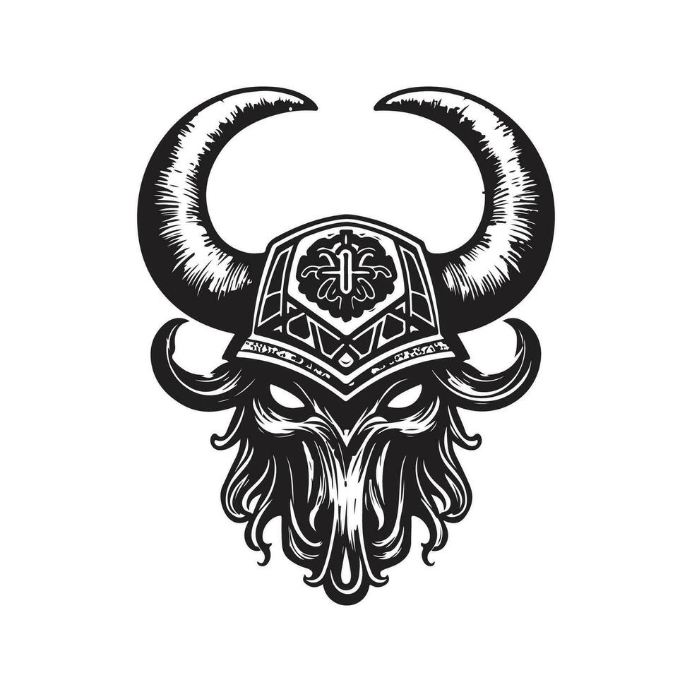 Wikinger Monster, Jahrgang Logo Linie Kunst Konzept schwarz und Weiß Farbe, Hand gezeichnet Illustration vektor