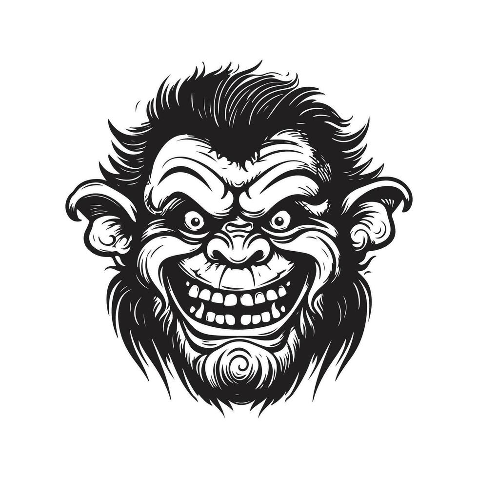 Troll, Jahrgang Logo Linie Kunst Konzept schwarz und Weiß Farbe, Hand gezeichnet Illustration vektor