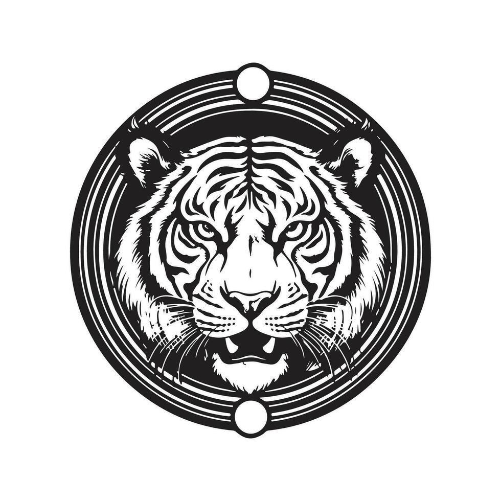 Tiger, Jahrgang Logo Linie Kunst Konzept schwarz und Weiß Farbe, Hand gezeichnet Illustration vektor