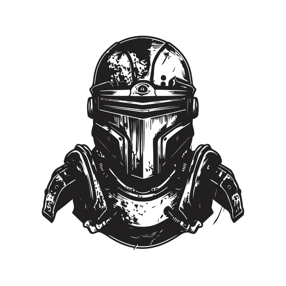 sci fi Heer tragen Helm, Jahrgang Logo Linie Kunst Konzept schwarz und Weiß Farbe, Hand gezeichnet Illustration vektor