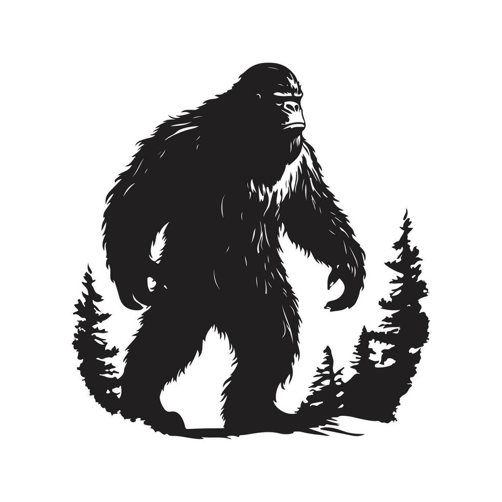 Bigfoot, Jahrgang Logo Linie Kunst Konzept schwarz und Weiß Farbe, Hand gezeichnet Illustration vektor