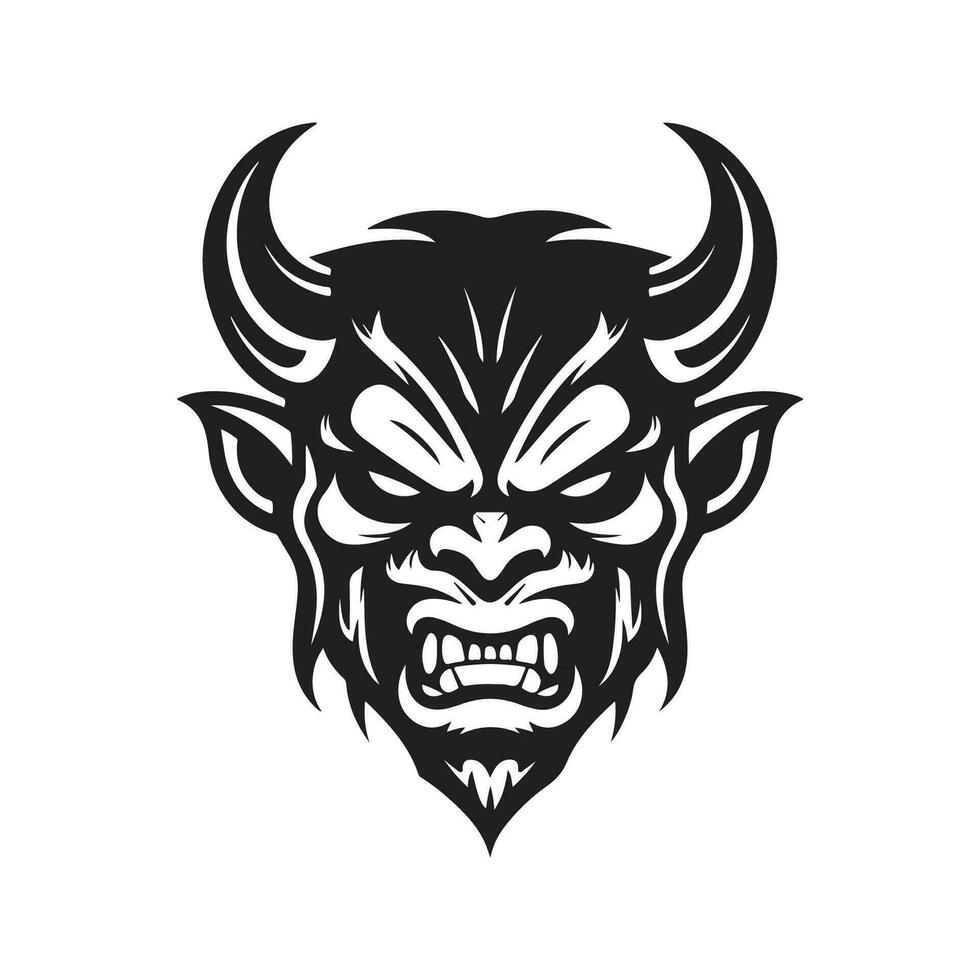 wütend Teufel, Jahrgang Logo Linie Kunst Konzept schwarz und Weiß Farbe, Hand gezeichnet Illustration vektor
