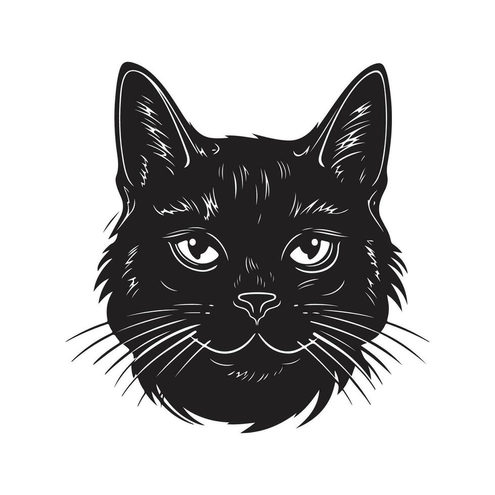 katt huvud, årgång logotyp linje konst begrepp svart och vit Färg, hand dragen illustration vektor