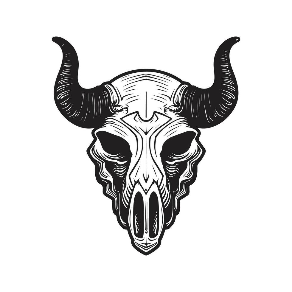 tjur skalle, årgång logotyp linje konst begrepp svart och vit Färg, hand dragen illustration vektor