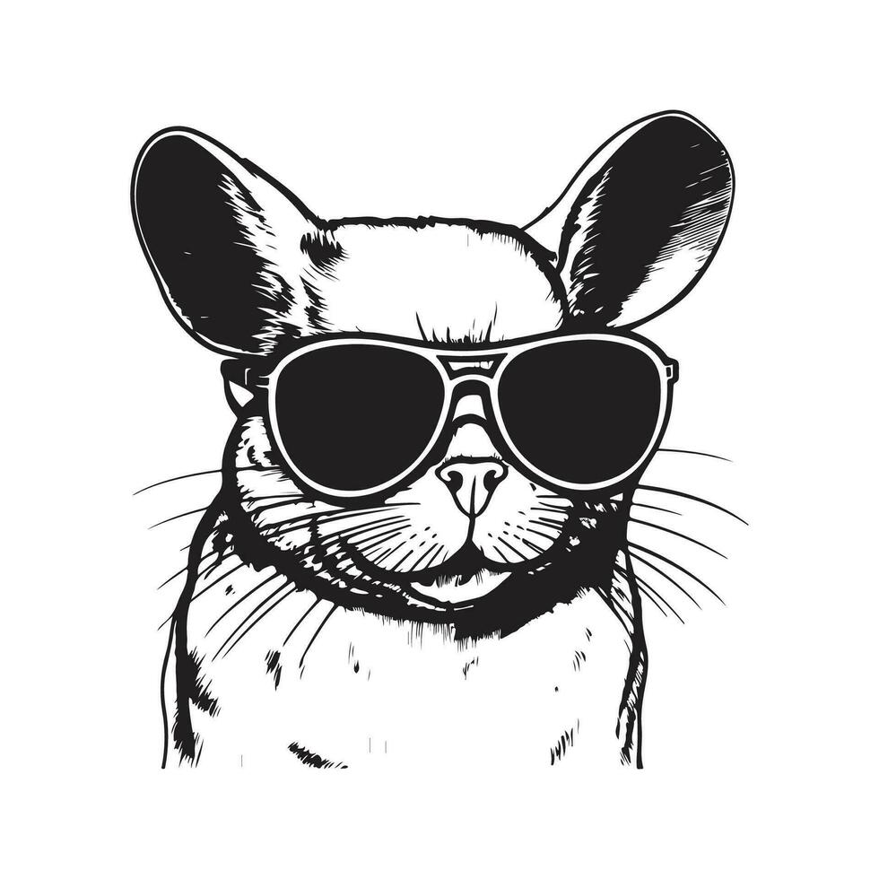 Chinchilla tragen Sonnenbrille, Jahrgang Logo Linie Kunst Konzept schwarz und Weiß Farbe, Hand gezeichnet Illustration vektor