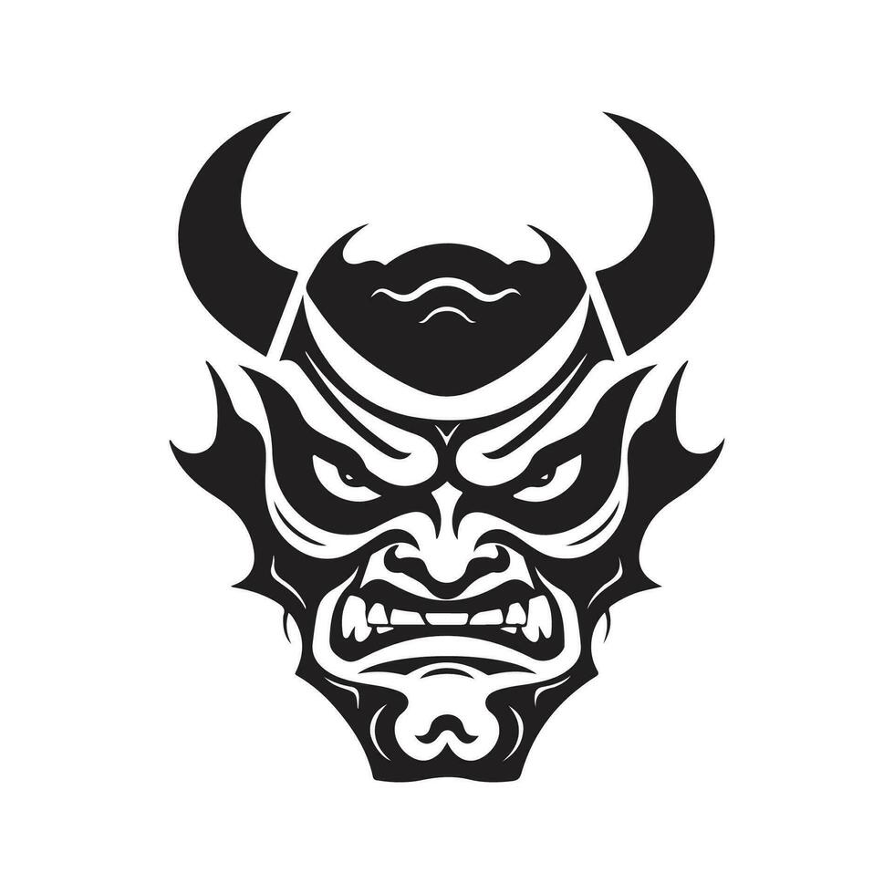 oni Maske Samurai, Jahrgang Logo Linie Kunst Konzept schwarz und Weiß Farbe, Hand gezeichnet Illustration vektor