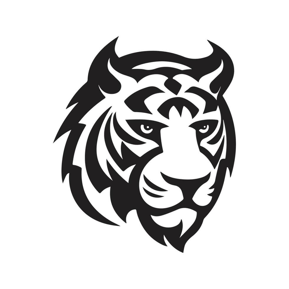 tiger huvud, årgång logotyp linje konst begrepp svart och vit Färg, hand dragen illustration vektor