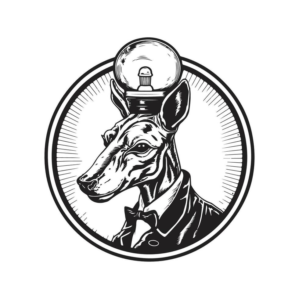 Okapi Erfinder, Jahrgang Logo Linie Kunst Konzept schwarz und Weiß Farbe, Hand gezeichnet Illustration vektor