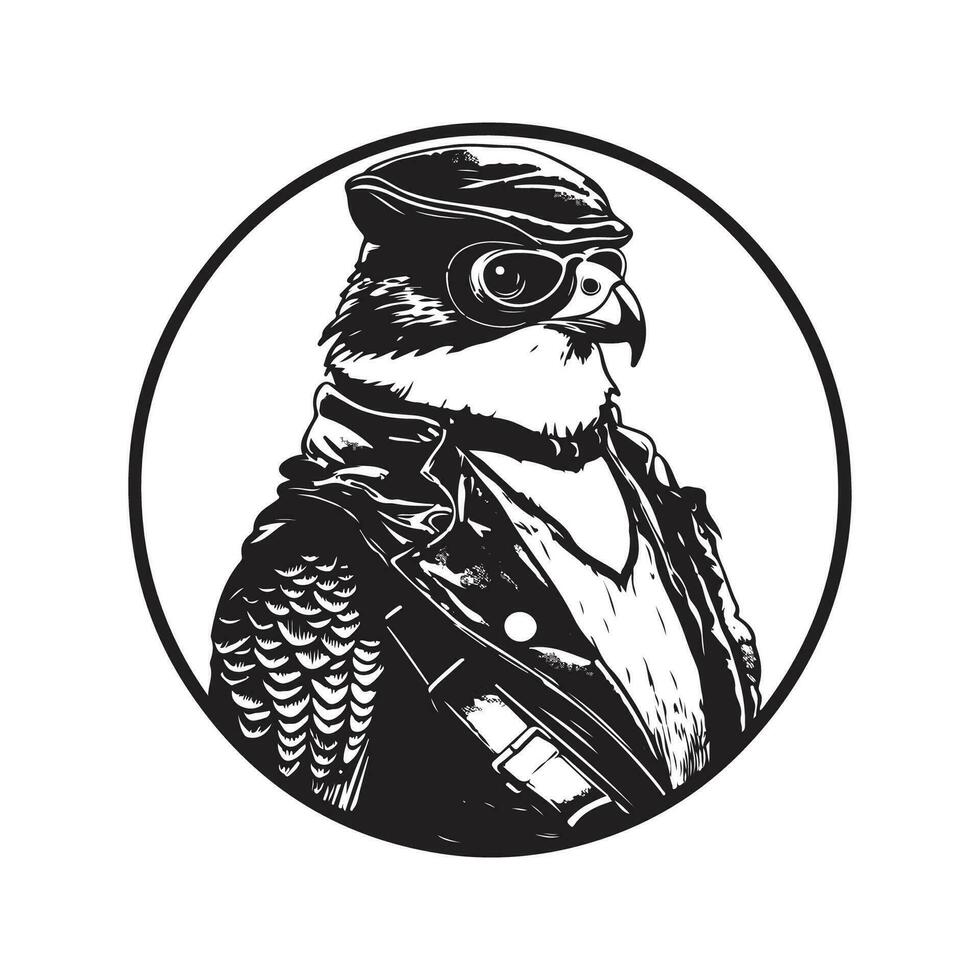 Falke Pilot, Jahrgang Logo Linie Kunst Konzept schwarz und Weiß Farbe, Hand gezeichnet Illustration vektor
