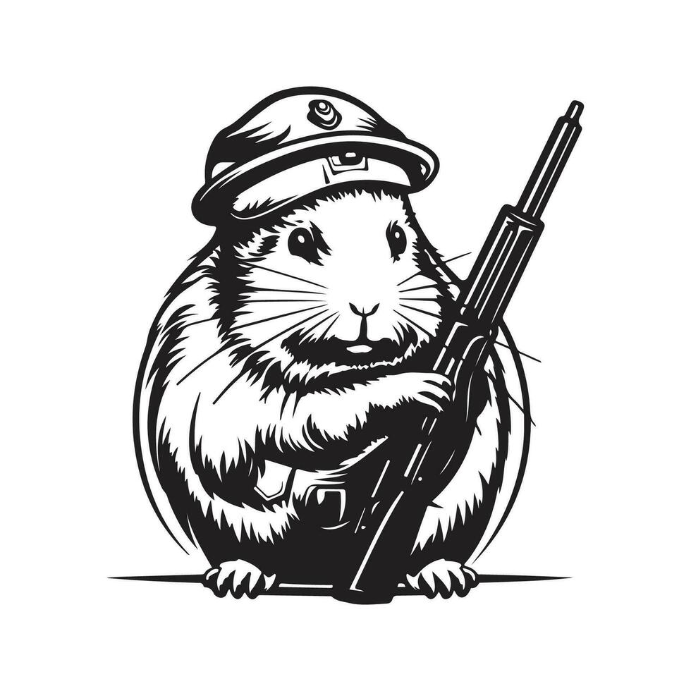 Guinea Schwein Soldat, Jahrgang Logo Linie Kunst Konzept schwarz und Weiß Farbe, Hand gezeichnet Illustration vektor