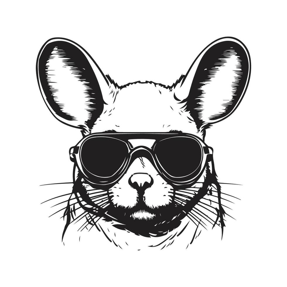 Chinchilla tragen Sonnenbrille, Jahrgang Logo Linie Kunst Konzept schwarz und Weiß Farbe, Hand gezeichnet Illustration vektor