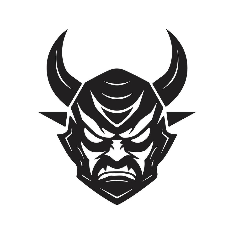 oni Maske Samurai, Jahrgang Logo Linie Kunst Konzept schwarz und Weiß Farbe, Hand gezeichnet Illustration vektor