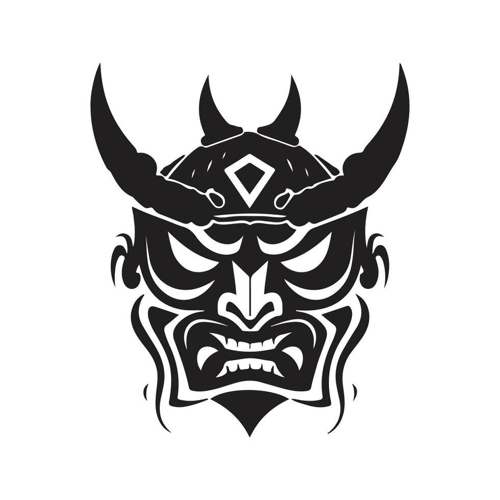 oni Maske Samurai, Jahrgang Logo Linie Kunst Konzept schwarz und Weiß Farbe, Hand gezeichnet Illustration vektor