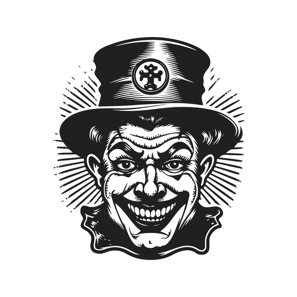 cirkus clown, årgång logotyp linje konst begrepp svart och vit Färg, hand dragen illustration vektor