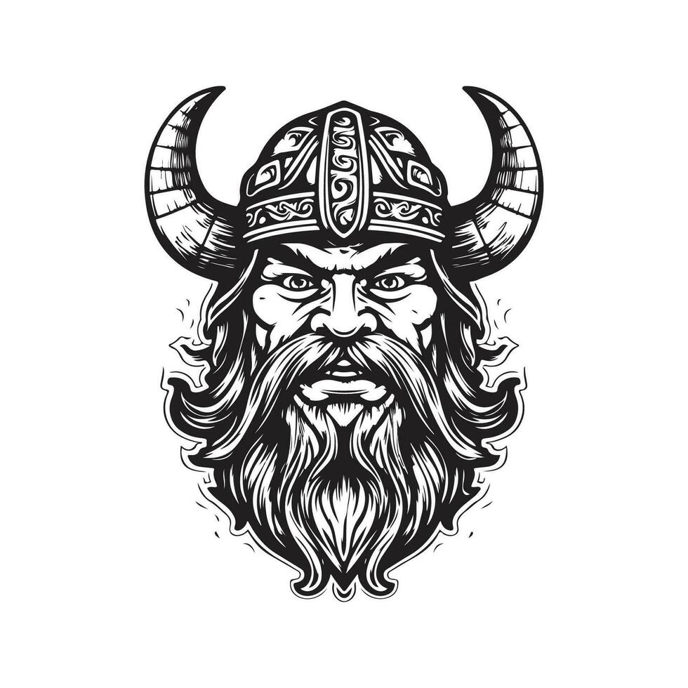 viking tecknad serie, årgång logotyp linje konst begrepp svart och vit Färg, hand dragen illustration vektor