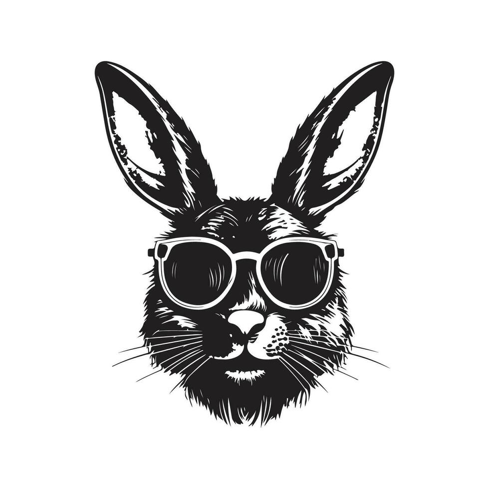cool Hase mit Sonnenbrille, Jahrgang Logo Linie Kunst Konzept schwarz und Weiß Farbe, Hand gezeichnet Illustration vektor
