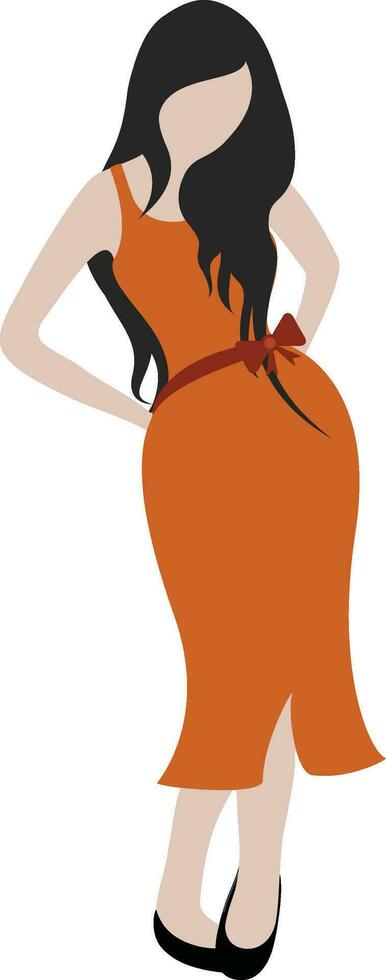 en ung flicka bär orange klänning och svart skor. vektor