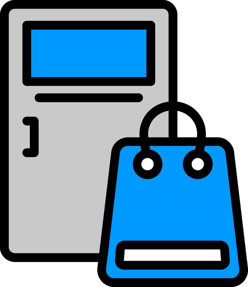 Illustration von Tür mit Hand Tasche Symbol im Blau und grau Farbe. vektor