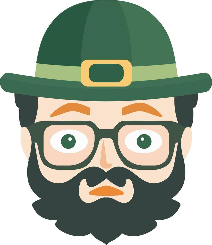 Bart Kobold Mann Gesicht tragen Auge Brille und Bowler Hut Symbol im eben Stil. vektor