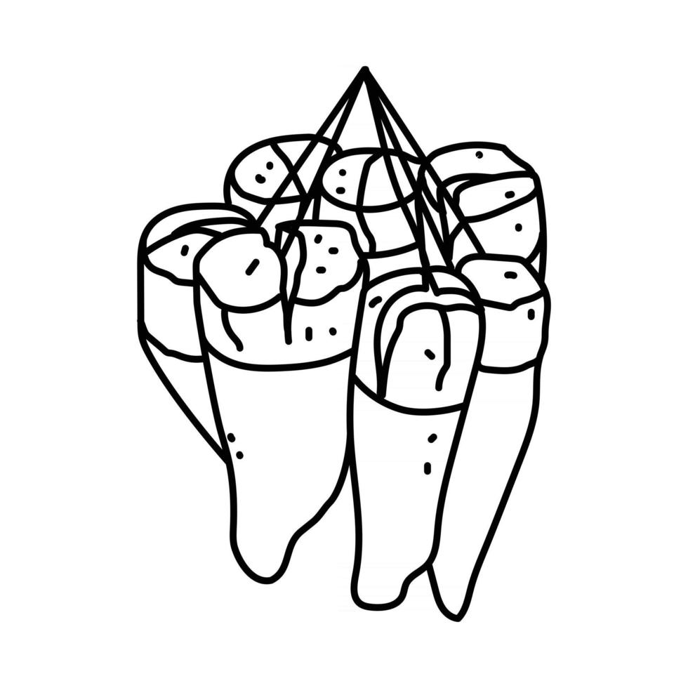 Peuyeum-Singkong-Symbol. Doodle handgezeichnete oder Umrisssymbolstil vektor