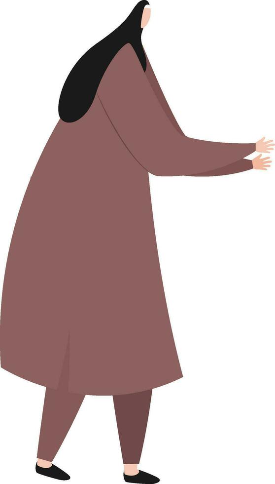 Charakter von ein schön Muslim gesichtslos Frau tragen braun Farbe Hijab im Stehen Position. vektor