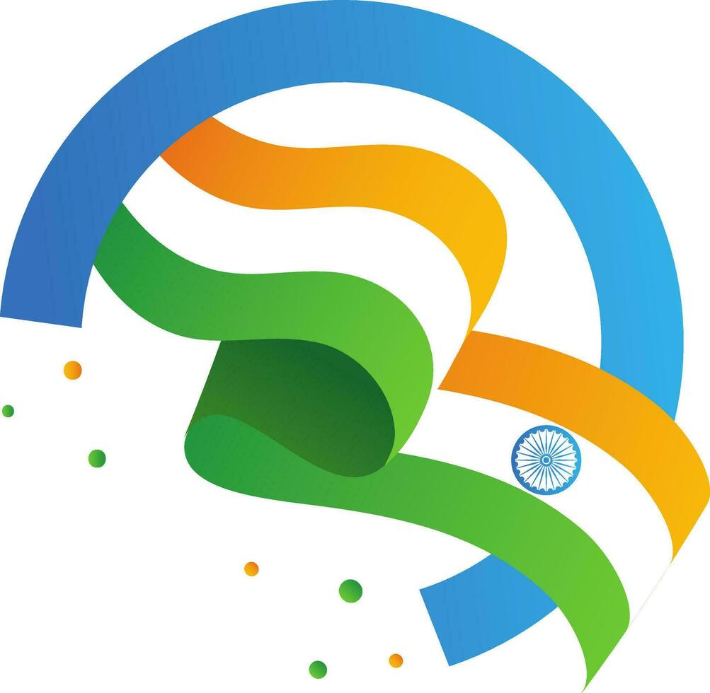 Illustration von wellig indisch Flagge mit Blau Hälfte Kreis Kopieren Raum Hintergrund. vektor