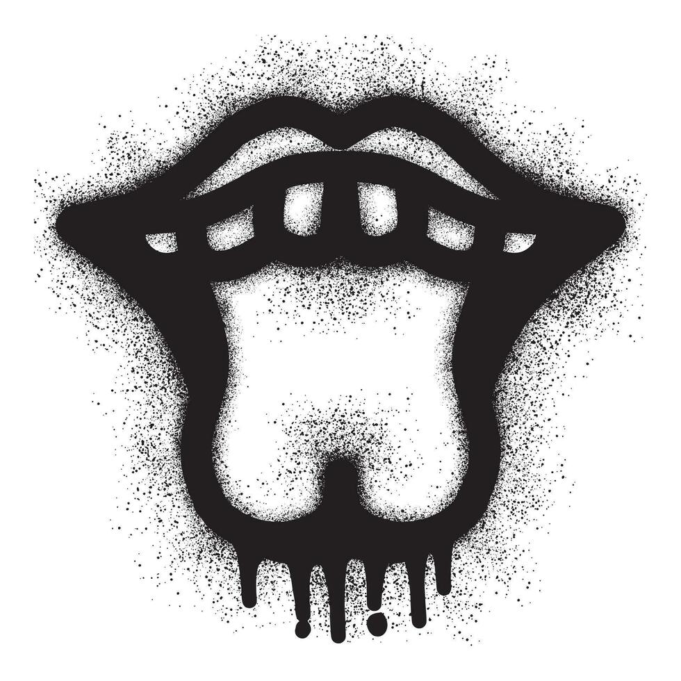 Zunge aus Mund Graffiti mit schwarz sprühen Farbe vektor