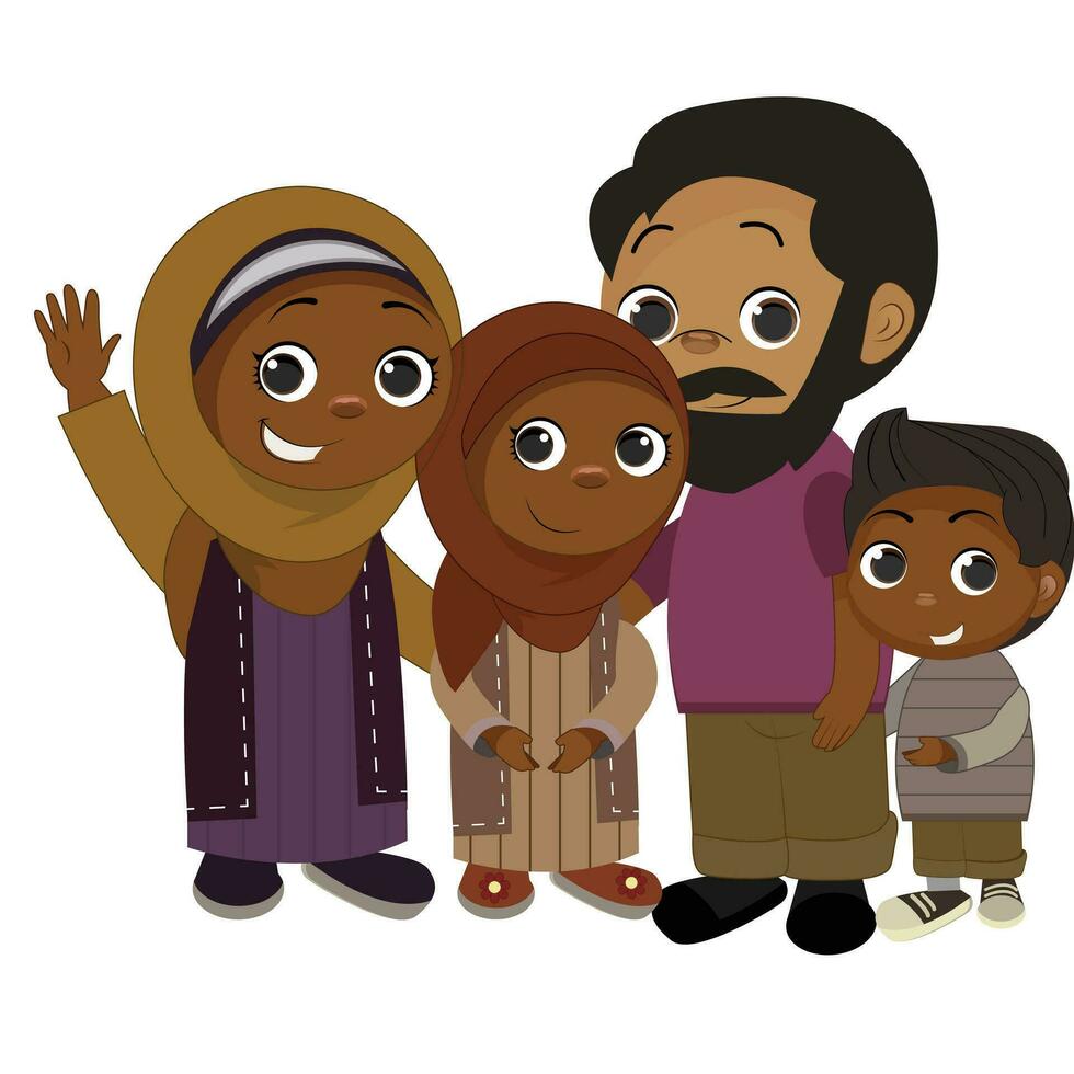 religiös utbildning och islam begrepp. Lycklig ung arab familj far mor och son Sammanträde på golv och läsning koranen bok vektor illustration