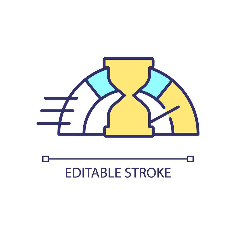 messen Zeit rgb Farbe Symbol. halsbrecherisch Geschwindigkeit. Frist aufmerksam. Grenze ist Laufen aus. verbessern Schnelligkeit. isoliert Vektor Illustration. einfach gefüllt Linie Zeichnung. editierbar Schlaganfall