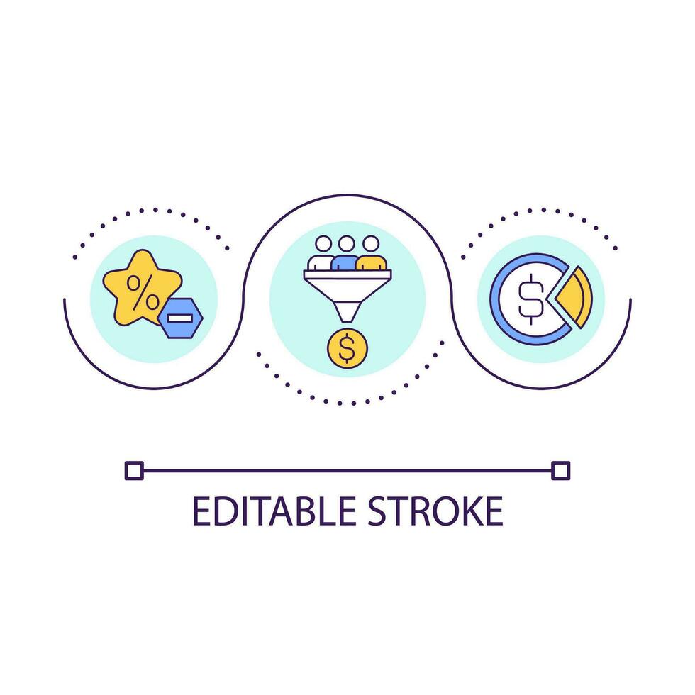 vermeiden Rabatte Schleife Konzept Symbol. zunehmend Preise. Erfassung profitieren von Kunden. Geschäft abstrakt Idee dünn Linie Illustration. isoliert Gliederung Zeichnung. editierbar Schlaganfall vektor