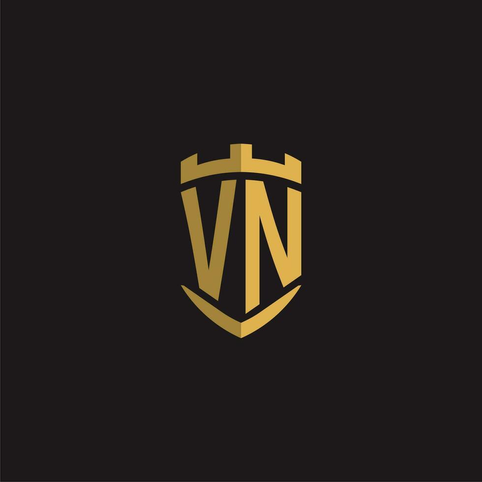 Initialen vn Logo Monogramm mit Schild Stil Design vektor