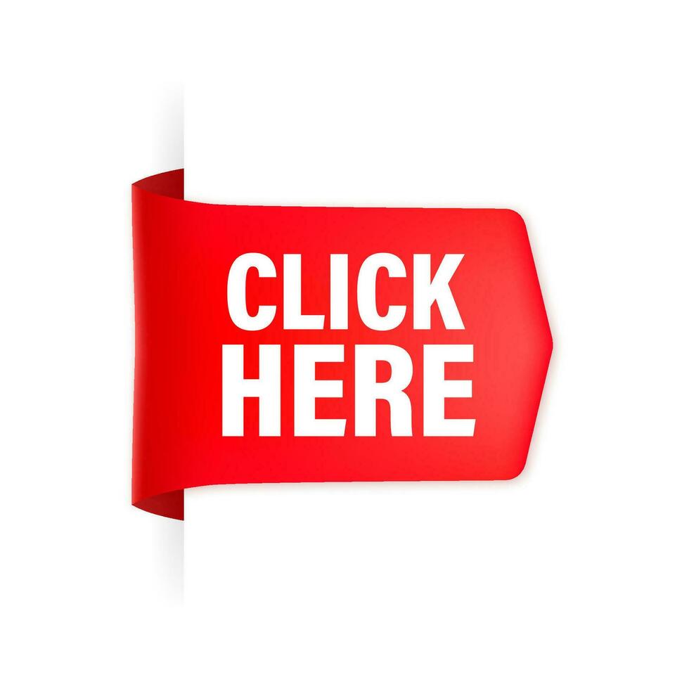 ikon med klick här röd band på vit bakgrund för webb marknadsföring design. platt förhärliga. vektor illustration.