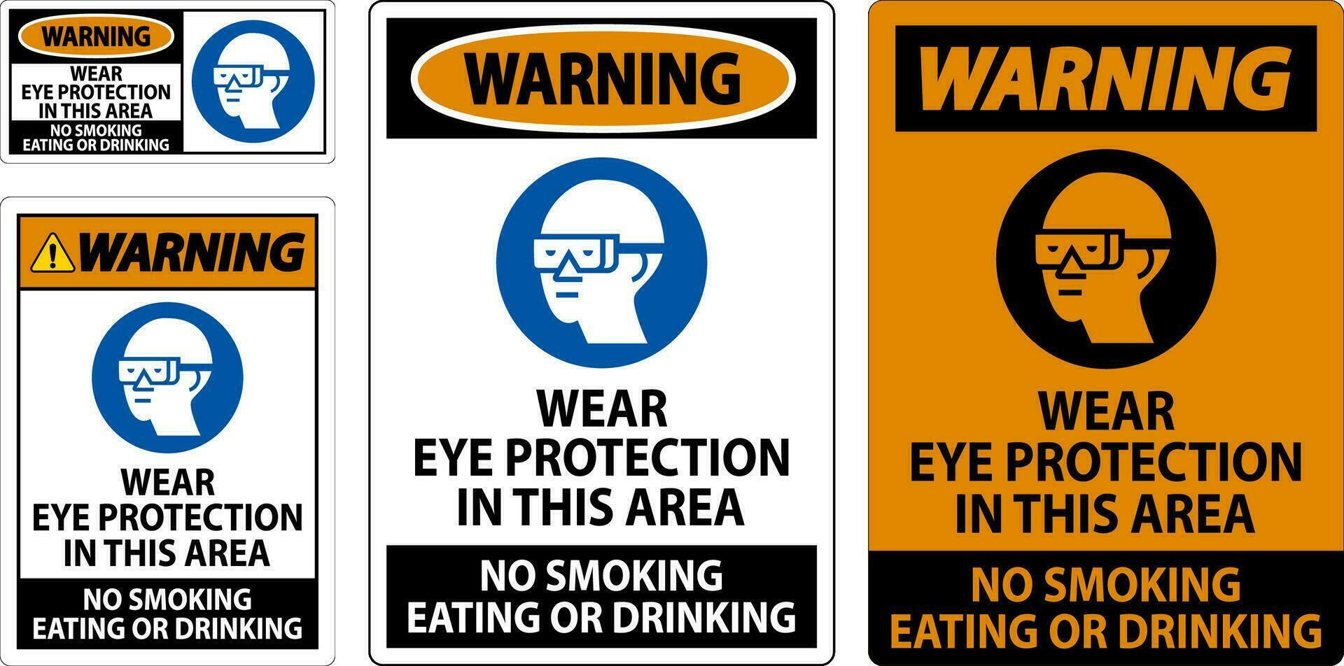 Warnung Zeichen tragen Auge Schutz im diese Bereich, Nein Rauchen Essen oder Trinken vektor