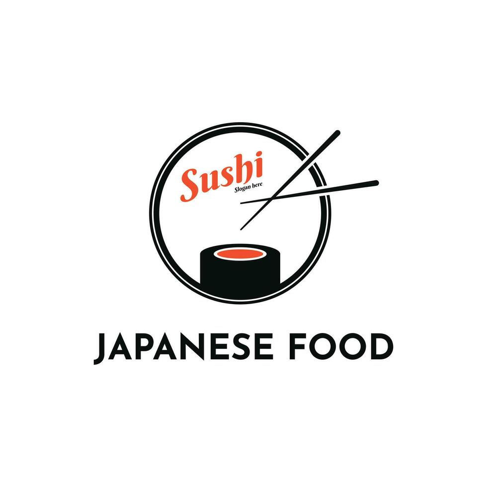 sushi japansk mat restaurang logotyp design med cirkel vektor
