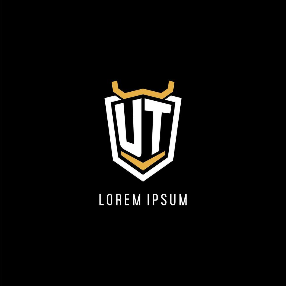 första ut geometrisk skydda esport logotyp monogram design stil vektor