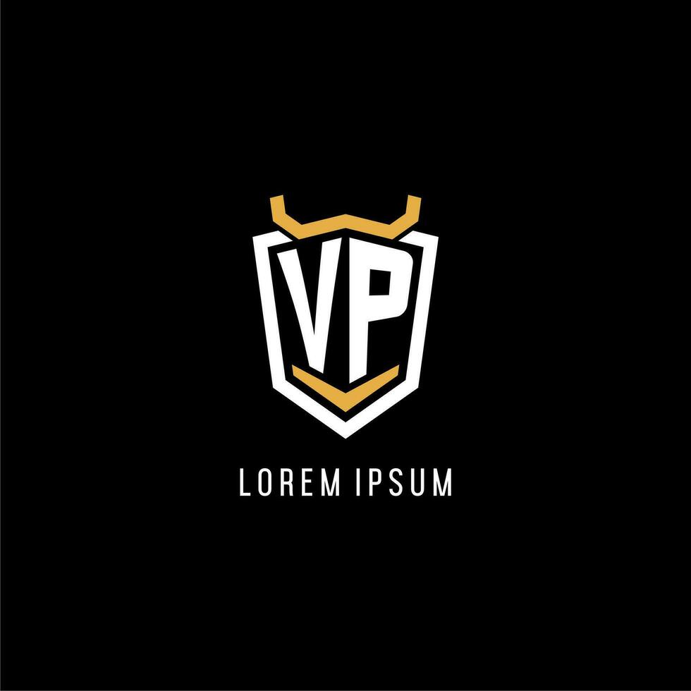 första vp geometrisk skydda esport logotyp monogram design stil vektor