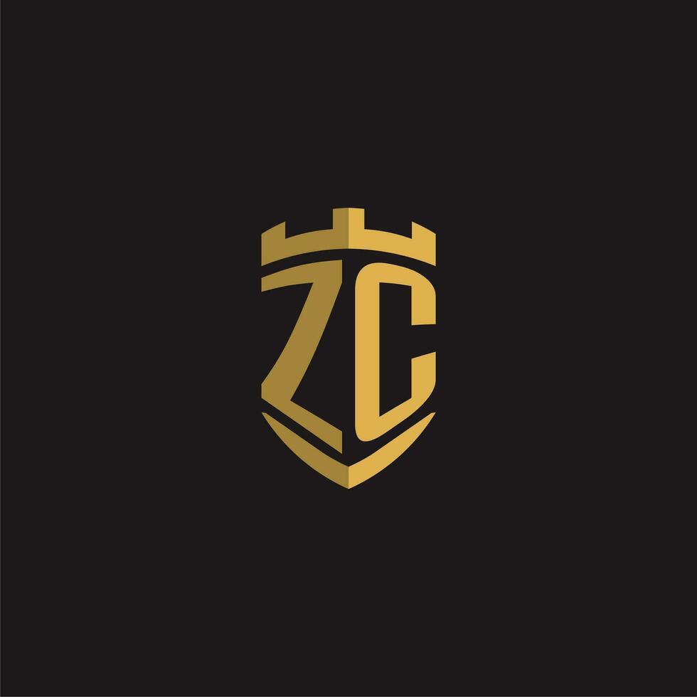 initialer zc logotyp monogram med skydda stil design vektor